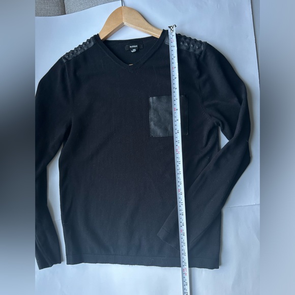 Rudsak black pullover sweater with leather pocket and leather shoulder patches - Picture 2 of 5